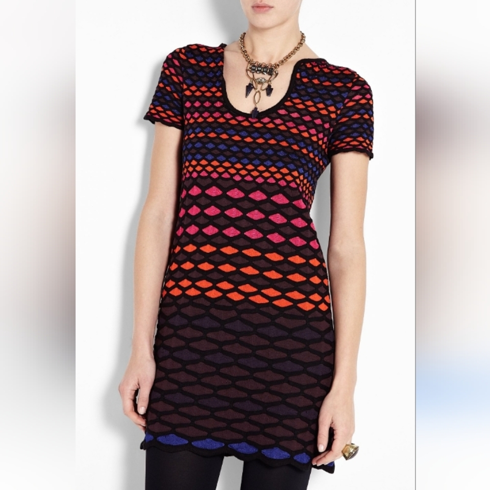 Missoni Women Diamond Knit Fish Scale Mini Dress Size 38 US 2 Short Sleeve